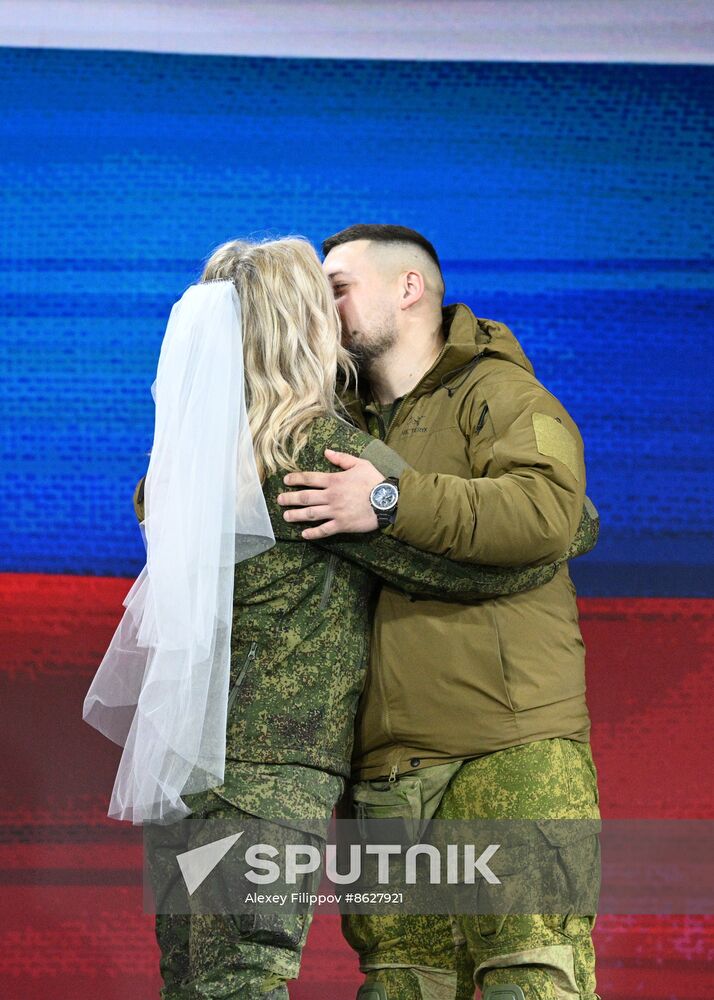 RUSSIA EXPO. Special military operation participants' marriage ceremony on anniversary of its launch