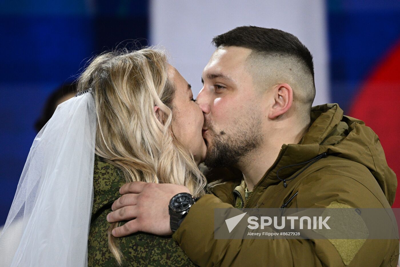 RUSSIA EXPO. Special military operation participants' marriage ceremony on anniversary of its launch