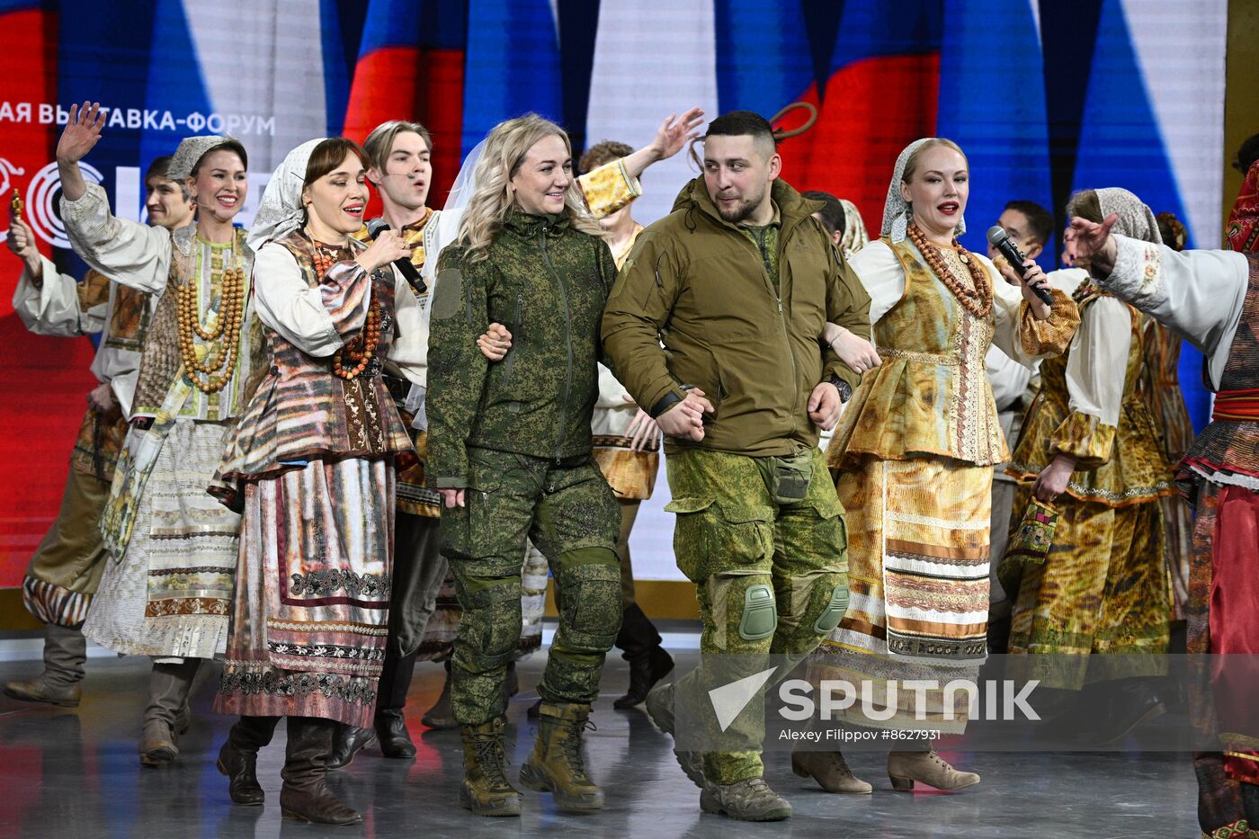 RUSSIA EXPO. Special military operation participants' marriage ceremony on anniversary of its launch