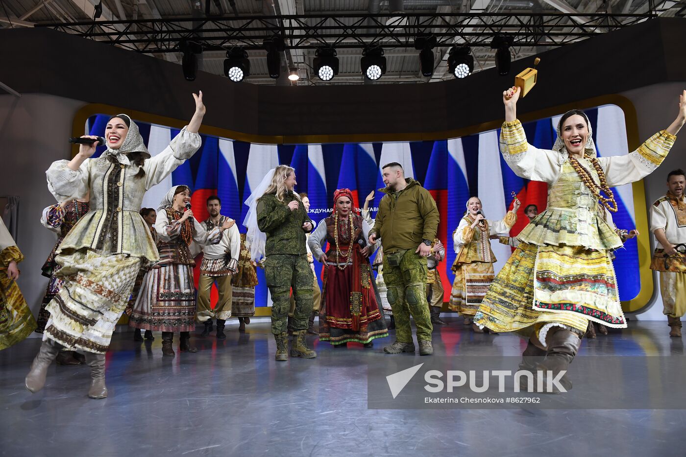 RUSSIA EXPO. Special military operation participants' marriage ceremony on anniversary of its launch