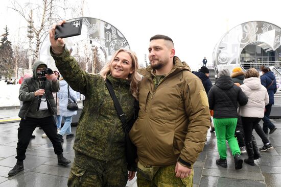 RUSSIA EXPO. Special military operation participants' marriage ceremony on anniversary of its launch