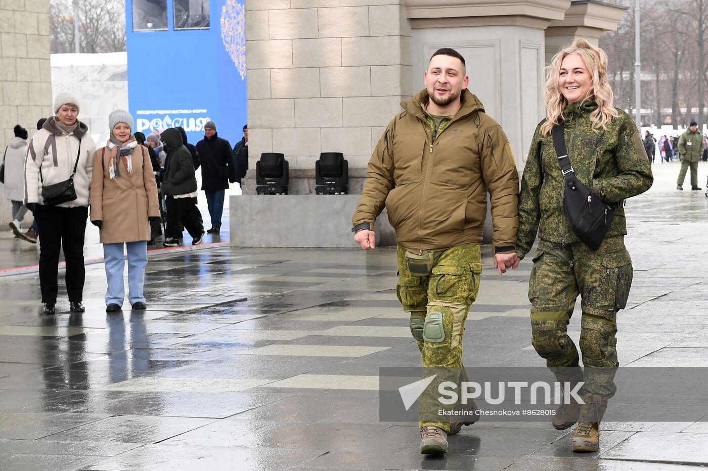 RUSSIA EXPO. Special military operation participants' marriage ceremony on anniversary of its launch