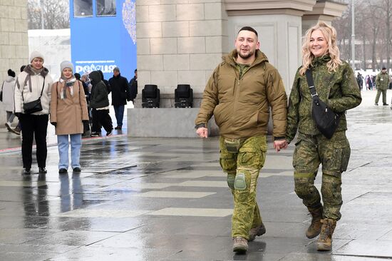 RUSSIA EXPO. Special military operation participants' marriage ceremony on anniversary of its launch