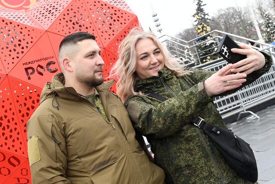 RUSSIA EXPO. Special military operation participants' marriage ceremony on anniversary of its launch