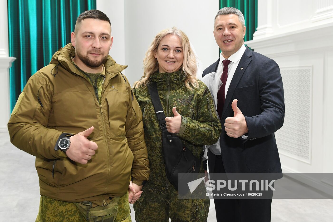 RUSSIA EXPO. Special military operation participants' marriage ceremony on anniversary of its launch