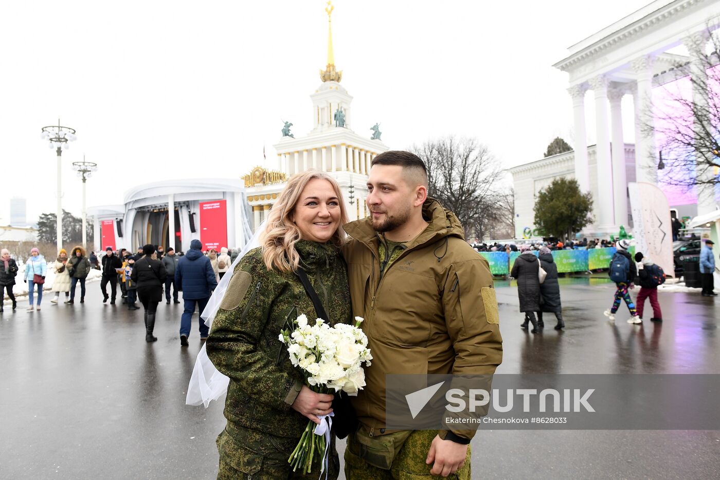 RUSSIA EXPO. Special military operation participants' marriage ceremony on anniversary of its launch