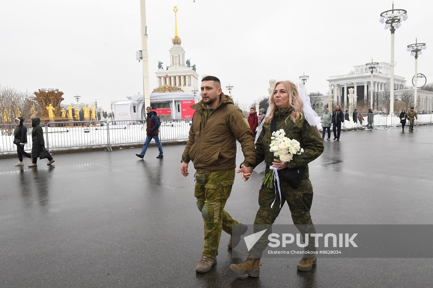 RUSSIA EXPO. Special military operation participants' marriage ceremony on anniversary of its launch