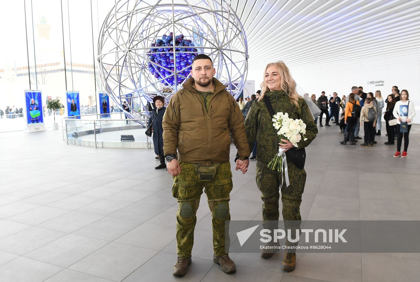 RUSSIA EXPO. Special military operation participants' marriage ceremony on anniversary of its launch