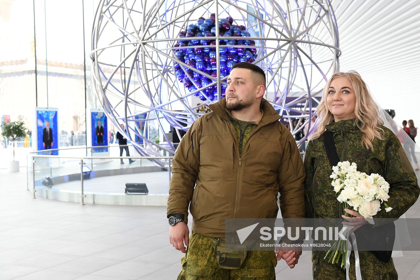RUSSIA EXPO. Special military operation participants' marriage ceremony on anniversary of its launch
