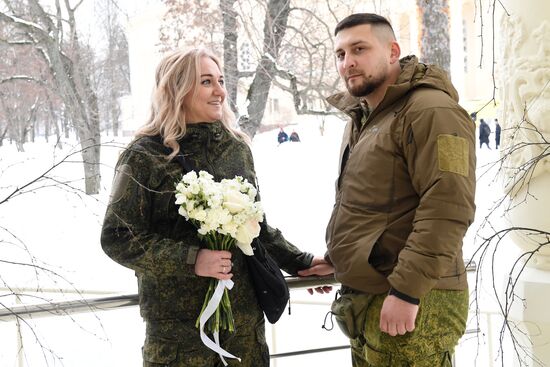 RUSSIA EXPO. Special military operation participants' marriage ceremony on anniversary of its launch