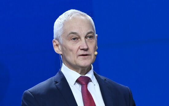 The International RUSSIA EXPO Exhibition and Forum. Plenary session, Entrepreneurship in Russia: Sector's Achievements. First Deputy Prime Minister of Russia Andrei Belousov. Location: Russia, Moscow. Author: Maksim Blinov/Sputnik. RUSSIA EXPO. Plenary session, Entrepreneurship in Russia: Sector's Achievements