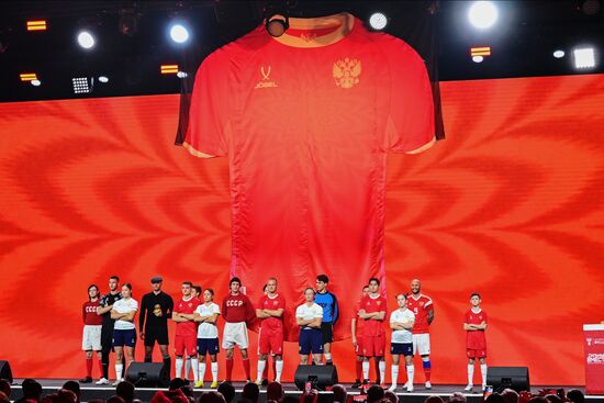 The International RUSSIA EXPO Forum and Exhibition. Presentation of the Russian national football team's new uniform. Location: Russia, Moscow. Author: Alexey Maishev/Sputnik. RUSSIA EXPO. Presentation of the Russian national football team's new uniform