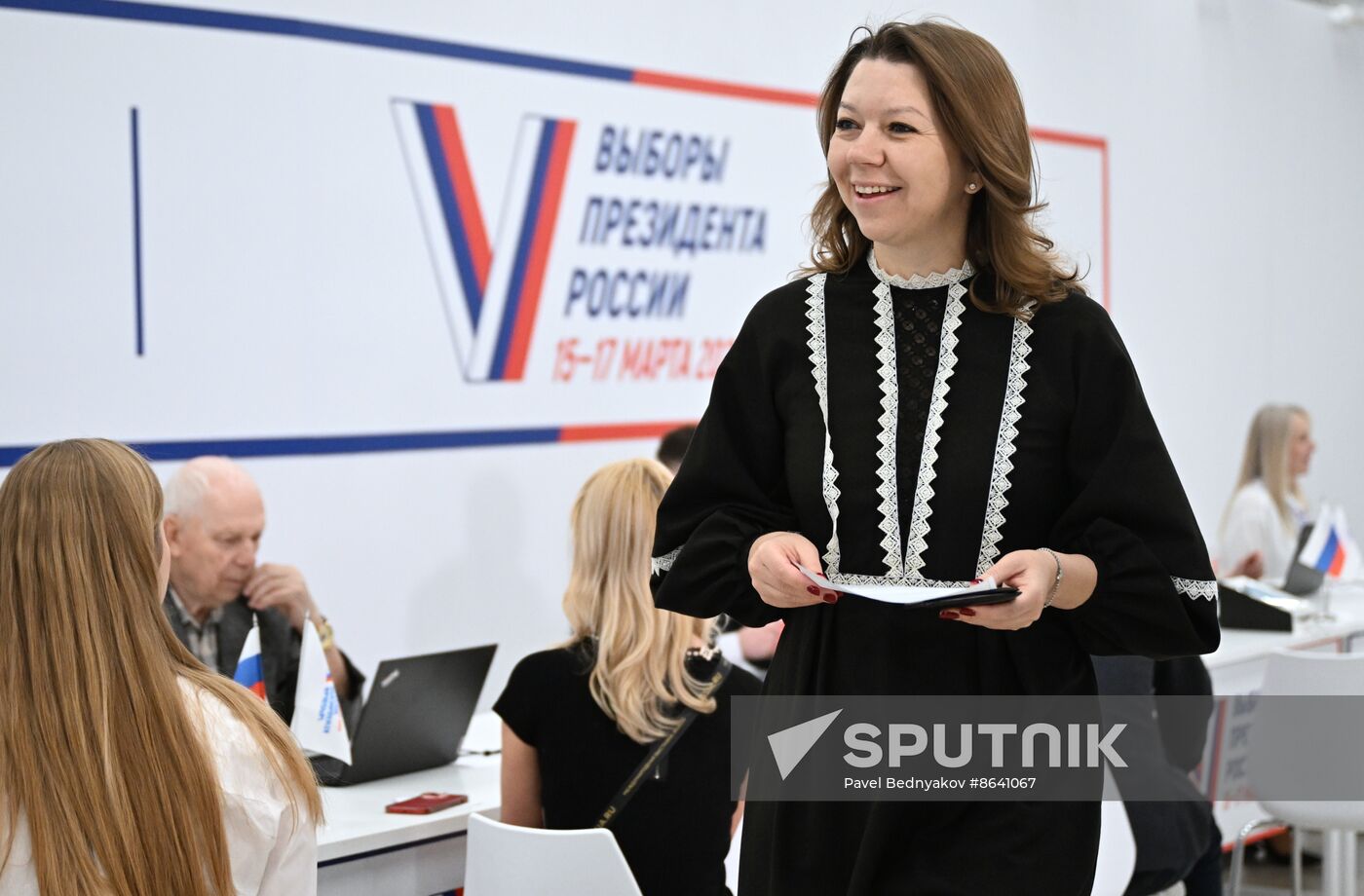 RUSSIA EXPO. Russia Expo Director General Natalya Virtuozova votes in the Russian presidential election