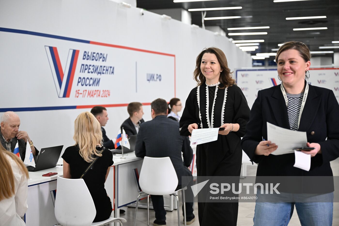 RUSSIA EXPO. Russia Expo Director General Natalya Virtuozova votes in the Russian presidential election