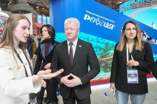 The International RUSSIA EXPO Forum and Exhibition. Belarusian Minister of Culture Anatoly Markevich. Location: Russia, Moscow. Author: Ilya Pitalev/Sputnik. RUSSIA EXPO. Belarusian Minister of Culture Anatoly Markevich visits exhibition