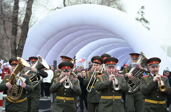 The International RUSSIA EXPO Forum and Exhibition. Festive march, Crimea - Sevastopol - Russia FOREVER. Location: Russia, Moscow. Author: Vladimir Astapkovich/Sputnik. RUSSIA EXPO. Festive march, Crimea - Sevastopol - Russia FOREVER