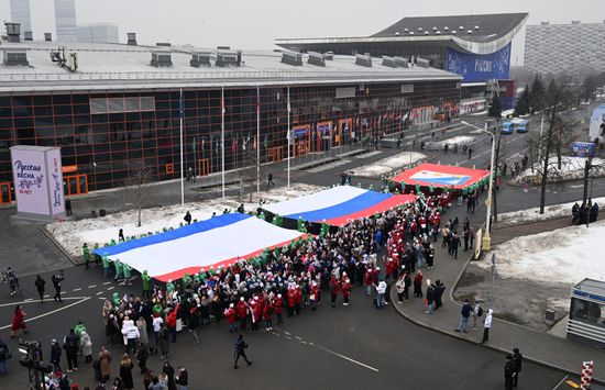 The International RUSSIA EXPO Forum and Exhibition. Festive march, Crimea - Sevastopol - Russia FOREVER. Location: Russia, Moscow. Author: Alexey Maishev/Sputnik. RUSSIA EXPO. Festive march, Crimea - Sevastopol - Russia FOREVER