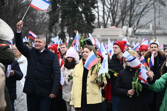 The International RUSSIA EXPO Forum and Exhibition. Festive march, Crimea - Sevastopol - Russia FOREVER. Center: Natalya Virtuozova, Director General of the Russia Expo. Location: Russia, Moscow. Author: Vladimir Astapkovich/Sputnik. RUSSIA EXPO. Festive march, Crimea - Sevastopol - Russia FOREVER