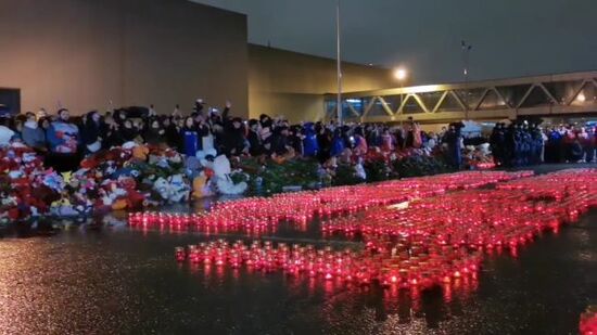 Cranes projection on building of Crocus City Hall in memory of terrorist attack victims