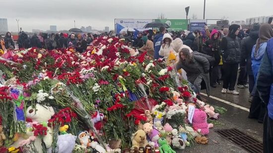 Spontaneous memorial at the Crocus City Hall  in memory of terrorist attack victims