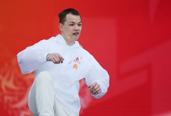 RUSSIA EXPO. Boxer Fyodor Chudinov, Russian Master of Sports, conducts training session