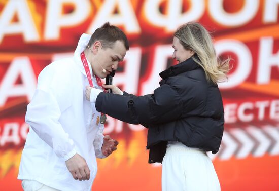 RUSSIA EXPO. Boxer Fyodor Chudinov, Russian Master of Sports, conducts training session
