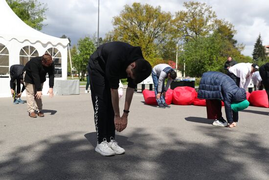 RUSSIA EXPO. Exercise with Yury Danilchenko, winner of the Russian Rope Skipping Cup, at the Sport Russia area