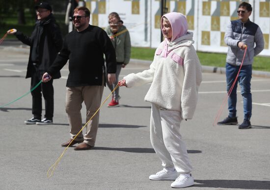 RUSSIA EXPO. Exercise with Yury Danilchenko, winner of the Russian Rope Skipping Cup, at the Sport Russia area