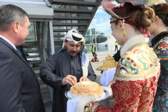 Welcoming ceremony for participants of the Russia - Islamic World: KAZANFORUM 2024 International Economic Forum at Kazan airport. Sheikh Suhaim bin Ahmed bin Sultan bin Jassim Al Thani, member of the ruling family of the State of Qatar. Photos can be used on terms listed in the media-bank's Forum section. Location: Russia, Republic of Tatarstan, Kazan. Author: Kirill Zykov/Sputnik. KAZANFORUM 2024. Arrival of forum participants
