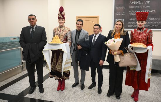 The ceremony to greet participants in the Russia – Islamic World: KAZANFORUM 2024 international economic forum at Kazan's airport. Delegates from Egypt. Left: Mohamed Mahmoud Khalaf, Chairman for Cassation Affairs, Director, Department of International Cooperation and Human Rights, General Prosecutor Office of the Arab Republic of Egypt. Photos can be used on terms specified in the mediabank's Forum section. Location: Russia, Republic of Tatarstan, Kazan. Author: Alexandr Kryazhev/Sputnik. KAZANFORUM 2024. Arrival of forum participants