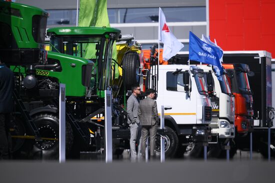 The KAZANFORUM 2024: Russia – Islamic World. Third left: The exhibition of equipment in front of Kazan EXPO pavilions. Photos can be used on terms listed in the media-bank's Forum section. Location: Russia, Republic of Tatarstan, Kazan. Author: Alexandr Kryazhev/Sputnik. Russia – Islamic World: KAZANFORUM 2024
