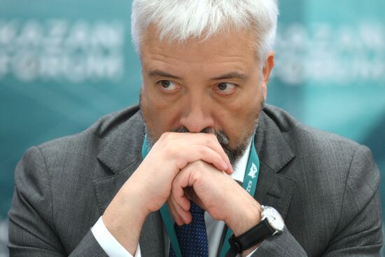 KAZANFORUM 2024. Plenary session, Humanitarian diplomacy and diplomacy of new spheres. Yevgeny Primakov, Head of the Federal Agency for the Commonwealth of Independent States, Compatriots Living Abroad, and International Humanitarian Cooperation (Rossotrudnichestvo). Images can be used under terms set out in the Kazanforum section of the Media Bank. Location: Russia, Republic of Tatarstan, Kazan. Author: Vladimir Astapkovich/Sputnik. KAZANFORUM 2024. Plenary session, Humanitarian diplomacy and diplomacy of new spheres