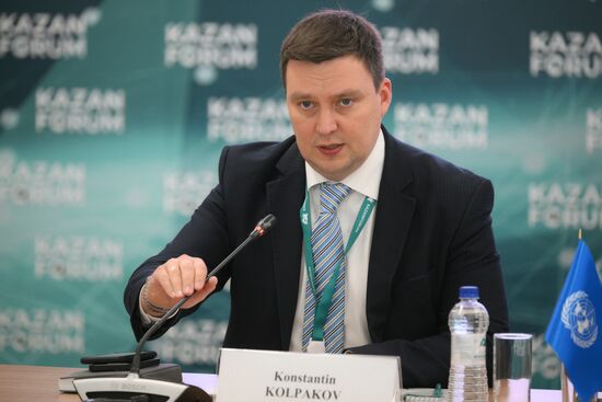 KAZANFORUM 2024. Plenary session, Humanitarian diplomacy and diplomacy of new spheres. Konstantin Kolpakov, Chairman of the Council of Young Diplomats of the Russian Ministry of Foreign Affairs. Images can be used under terms set out in the Kazanforum section of the Media Bank. Location: Russia, Republic of Tatarstan, Kazan. Author: Vladimir Astapkovich/Sputnik. KAZANFORUM 2024. Plenary session, Humanitarian diplomacy and diplomacy of new spheres