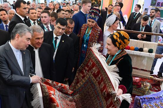 The KAZANFORUM 2024: Russia – Islamic World. From left: Gurbanguly Berdimuhamedov, Chairman of the People's Council of the National Assembly of Turkmenistan, and Rustam Minnikhanov, Head of the Republic of Tatarstan, Chairman of the Russia Islamic World strategic vision group. Photos can be used on terms listed in the media-bank's Forum section. Location: Russia, Republic of Tatarstan, Kazan. Author: Oleg Kazanzev/Sputnik. Russia – Islamic World: KAZANFORUM 2024