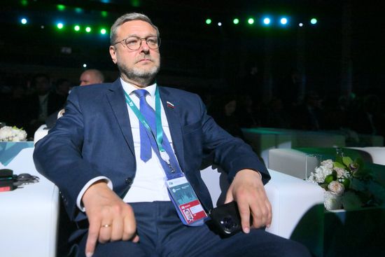 KAZANFORUM 2024. Plenary session: Financial and Logistics Infrastructure of Russia and the OIC Countries. Konstantin Kosachev, Deputy Speaker of the Federation Council of the Russian Federation. Photos can be used on terms listed in the media-bank's Forum section. Location: Russia, Republic of Tatarstan, Kazan. Author: Kristina Kormilitsyna/Sputnik. KAZANFORUM 2024. PLENARY SESSION: FINANCIAL AND LOGISTICS INFRASTRUCTURE OF RUSSIA AND THE OIC COUNTRIES