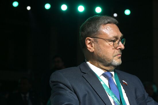KAZANFORUM 2024. Plenary session: Financial and Logistics Infrastructure of Russia and the OIC Countries. Konstantin Kosachev, Deputy Speaker of the Federation Council of the Russian Federation. Photos can be used on terms listed in the media-bank's Forum section. Location: Russia, Republic of Tatarstan, Kazan. Author: Pavel Bednyakov/Sputnik. KAZANFORUM 2024. PLENARY SESSION: FINANCIAL AND LOGISTICS INFRASTRUCTURE OF RUSSIA AND THE OIC COUNTRIES