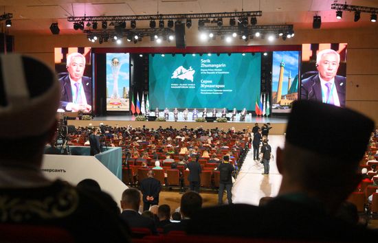 KAZANFORUM 2024. Plenary session: Financial and Logistics Infrastructure of Russia and the OIC Countries. Photos can be used on terms listed in the media-bank's Forum section. Location: Russia, Republic of Tatarstan, Kazan. Author: Kristina Kormilitsyna/Sputnik. KAZANFORUM 2024. PLENARY SESSION: FINANCIAL AND LOGISTICS INFRASTRUCTURE OF RUSSIA AND THE OIC COUNTRIES