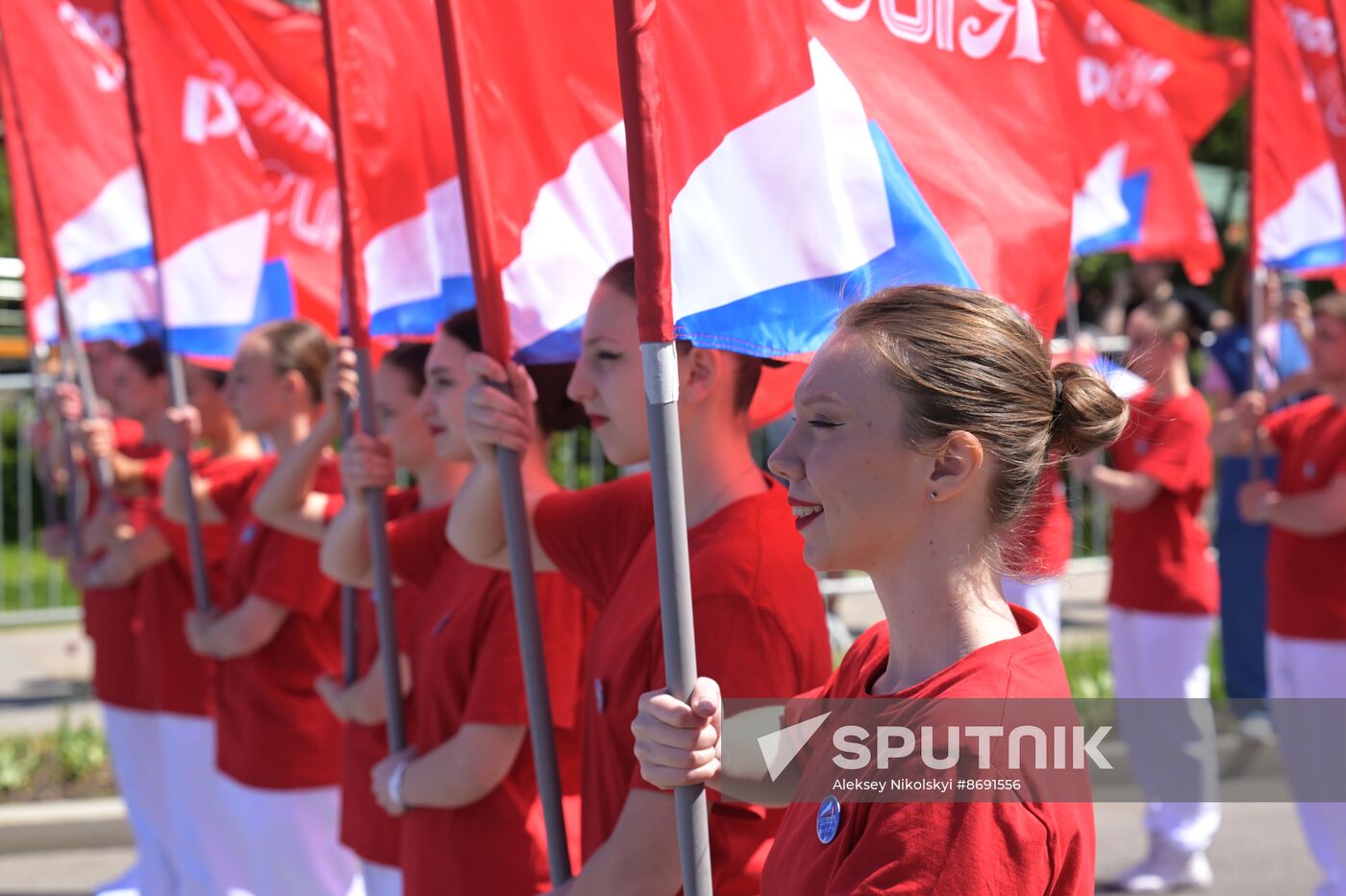 RUSSIA EXPO. Sports procession devoted to 105th anniversary of first parade on Red Square.