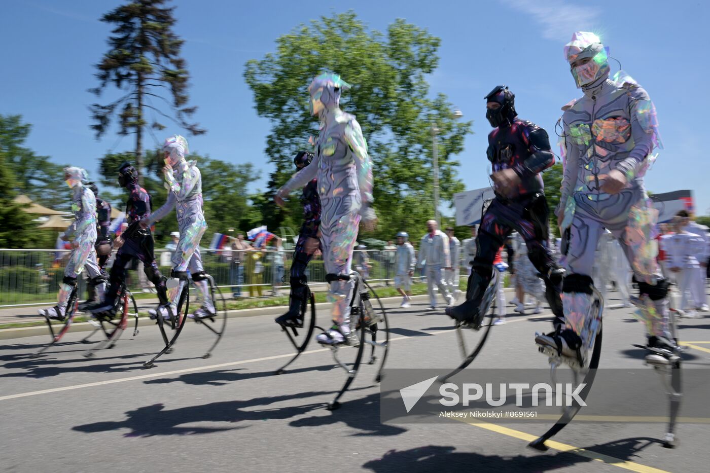 RUSSIA EXPO. Sports procession devoted to 105th anniversary of first parade on Red Square.