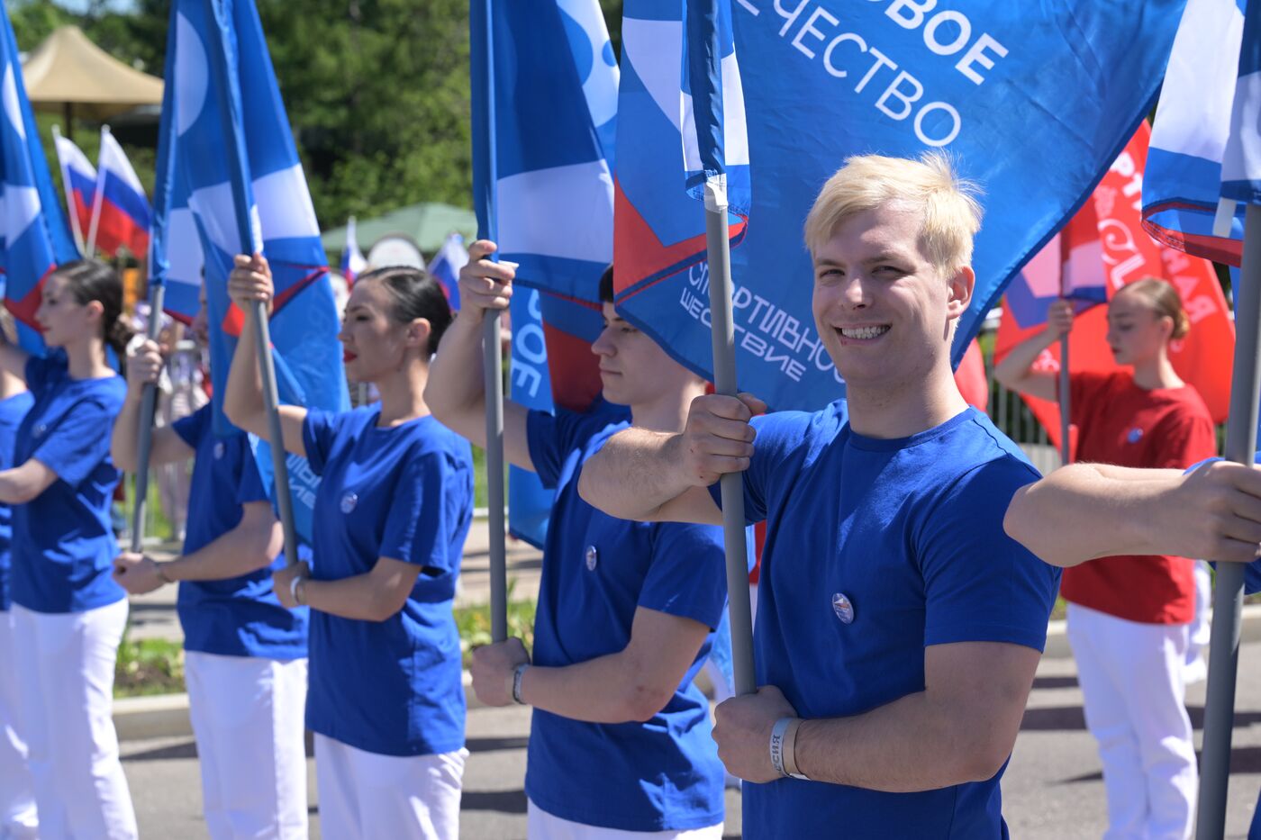 RUSSIA EXPO. Sports procession devoted to 105th anniversary of first parade on Red Square.