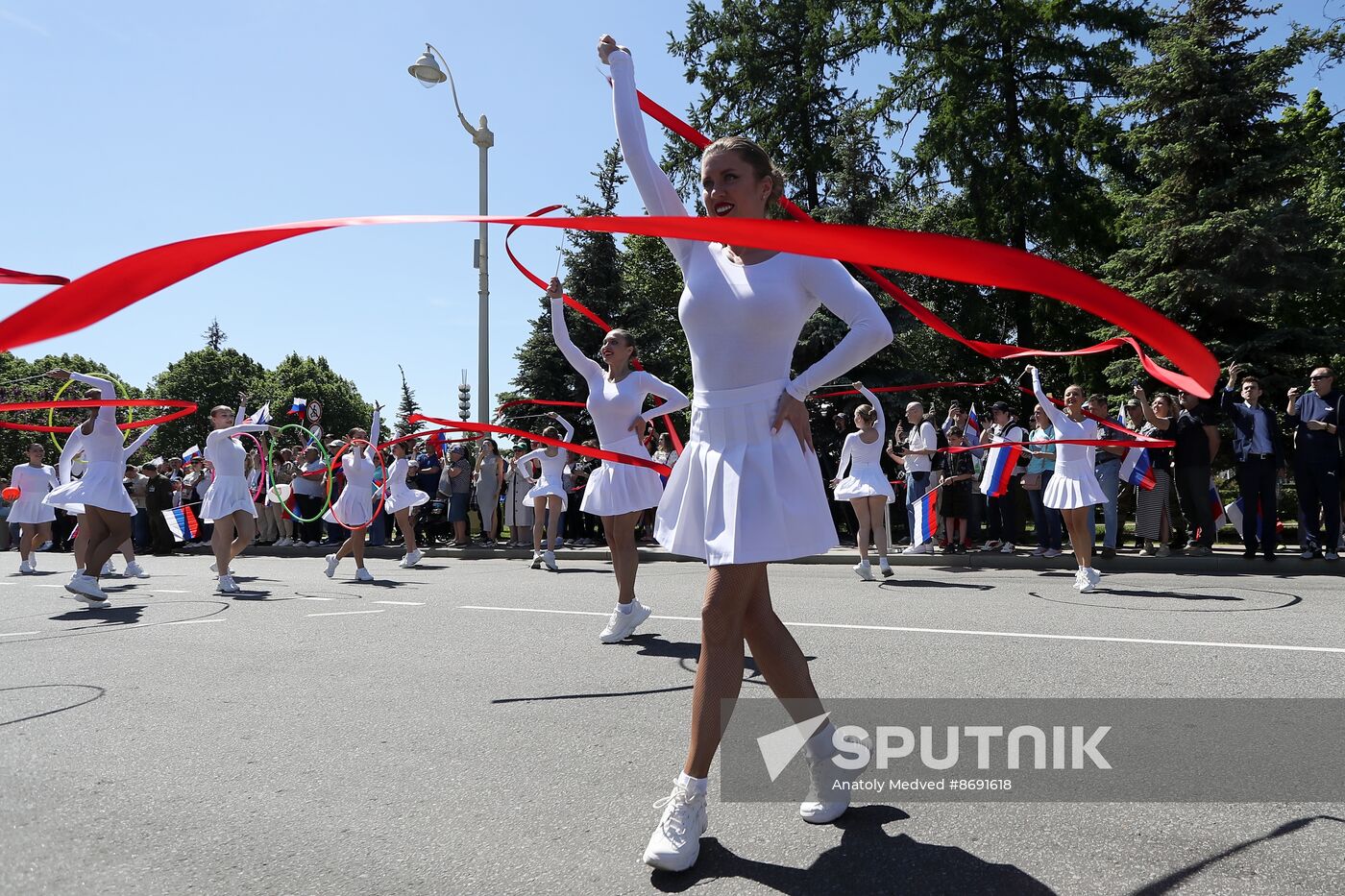 RUSSIA EXPO. Sports procession devoted to 105th anniversary of first parade on Red Square.