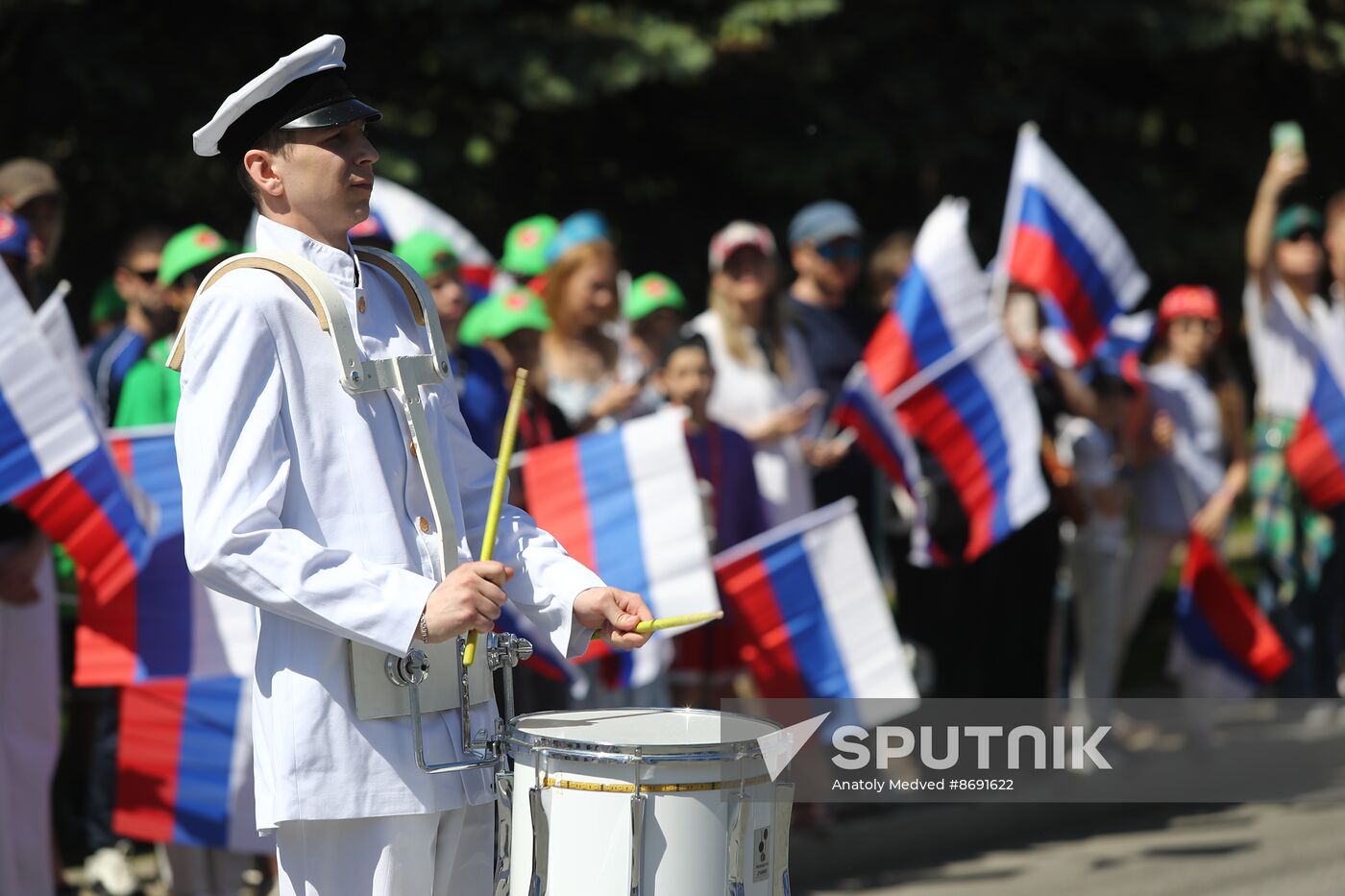 RUSSIA EXPO. Sports procession devoted to 105th anniversary of first parade on Red Square.