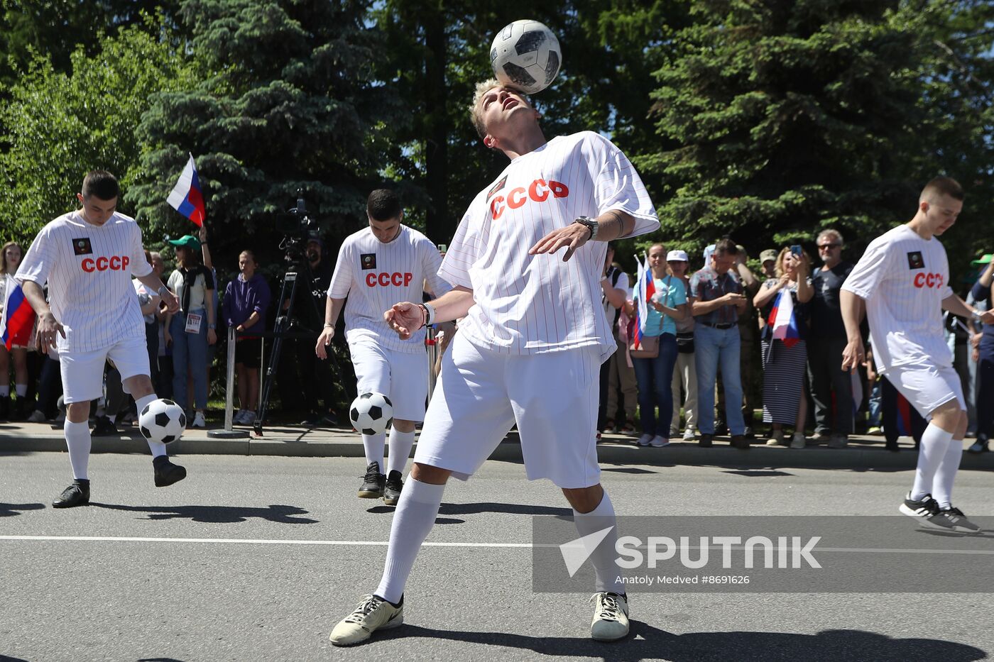 RUSSIA EXPO. Sports procession devoted to 105th anniversary of first parade on Red Square.