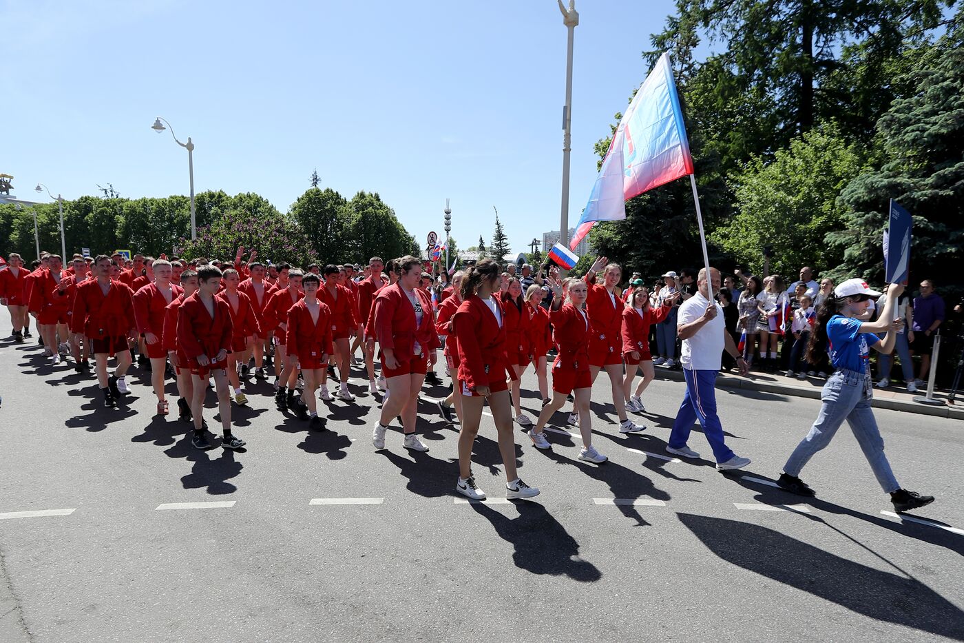 RUSSIA EXPO. Sports procession devoted to 105th anniversary of first parade on Red Square.