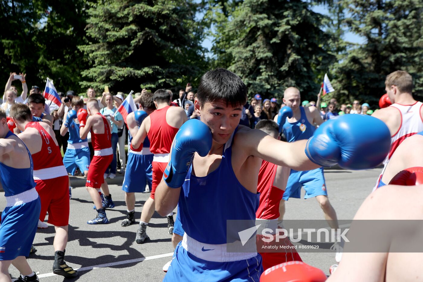 RUSSIA EXPO. Sports procession devoted to 105th anniversary of first parade on Red Square.