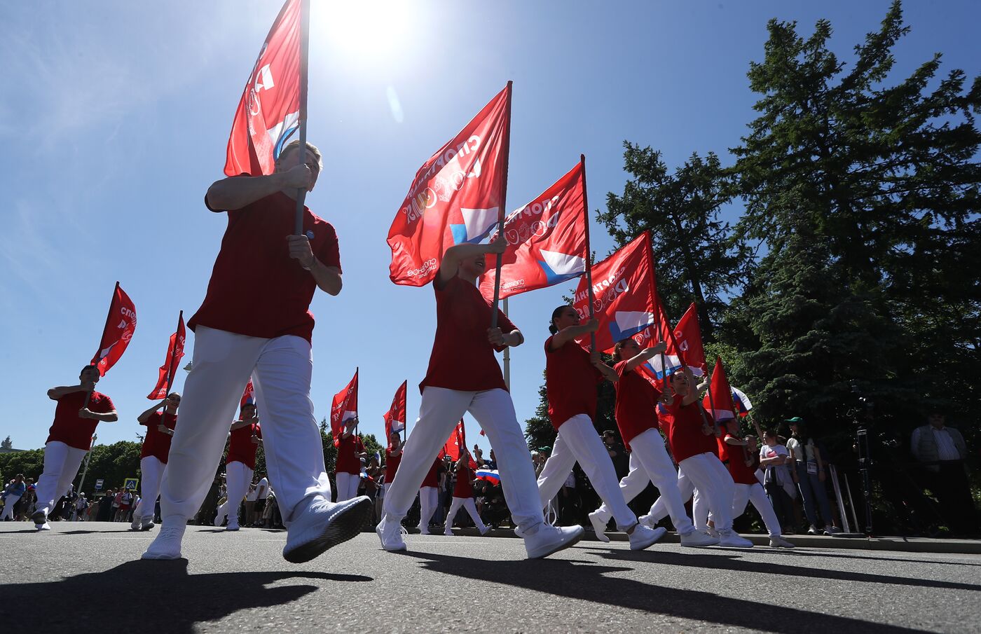 RUSSIA EXPO. Sports procession devoted to 105th anniversary of first parade on Red Square.