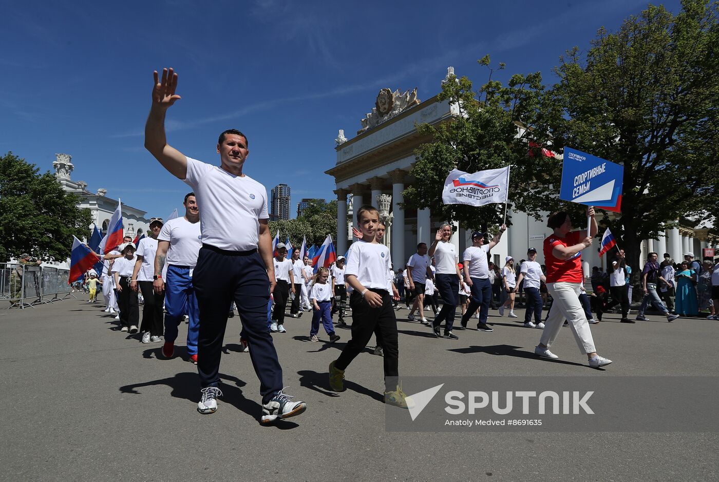 RUSSIA EXPO. Sports procession devoted to 105th anniversary of first parade on Red Square.