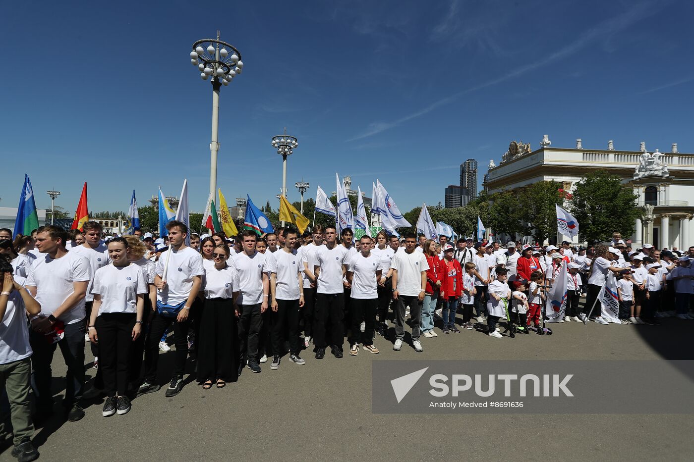 RUSSIA EXPO. Sports procession devoted to 105th anniversary of first parade on Red Square.