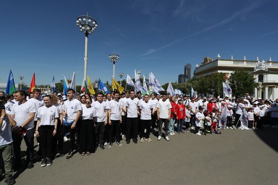 RUSSIA EXPO. Sports procession devoted to 105th anniversary of first parade on Red Square.