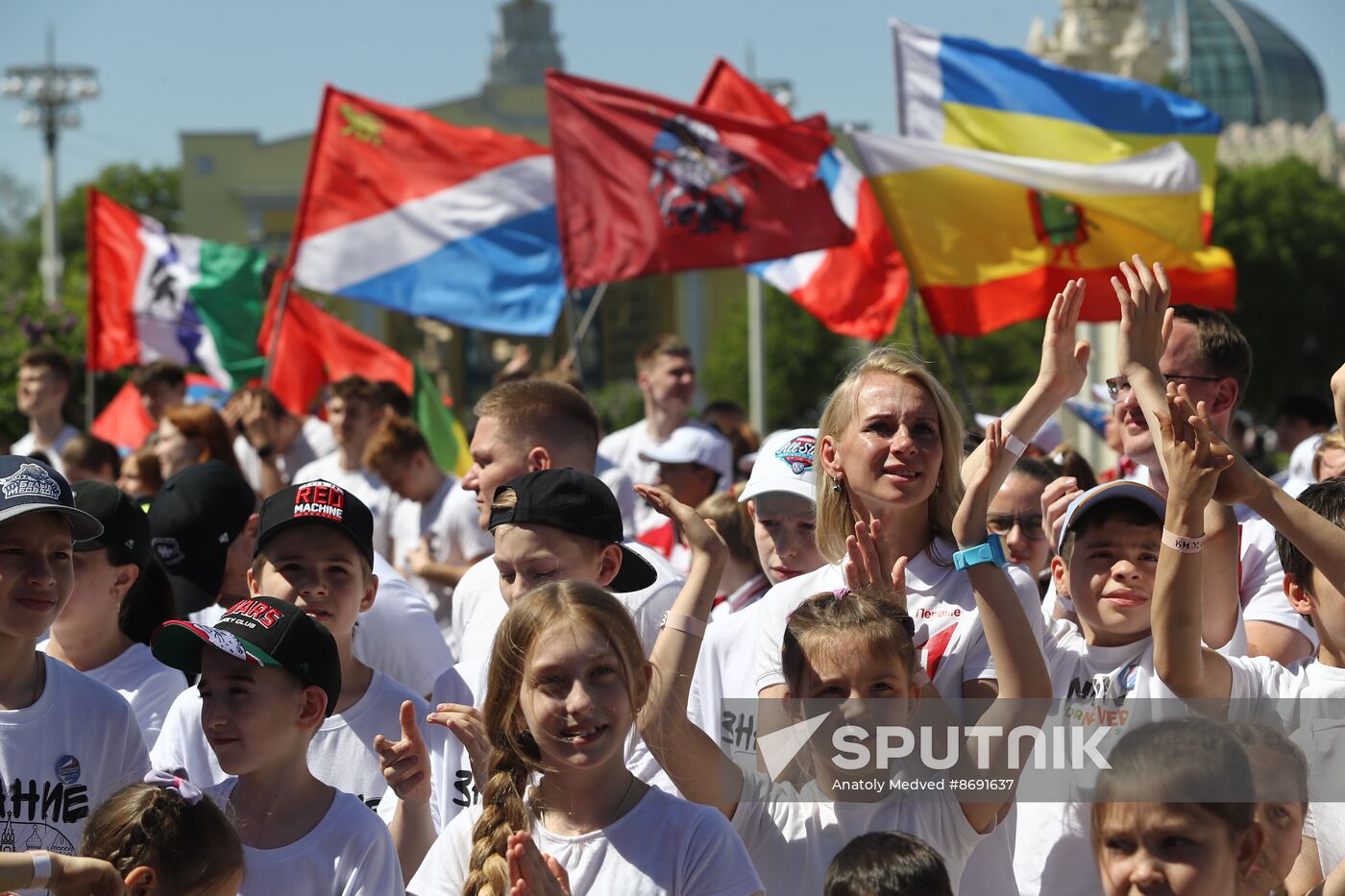 RUSSIA EXPO. Sports procession devoted to 105th anniversary of first parade on Red Square.